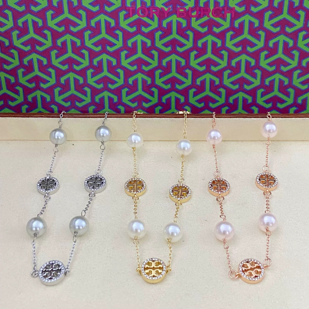 Tory Burch Rhinestone Letter Pearl Necklace